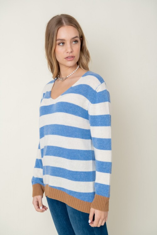 Sweater lana combinado rayas Blue