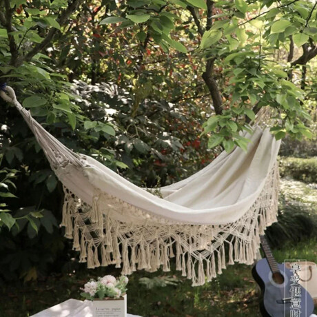 Hamaca Paraguaya en Tela con Flecos y Bolso p/2 Personas Crudo