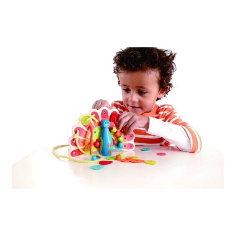 Juego de Enhebrado Pavo Real en Madera Hape Juego de Enhebrado Pavo Real en Madera Hape