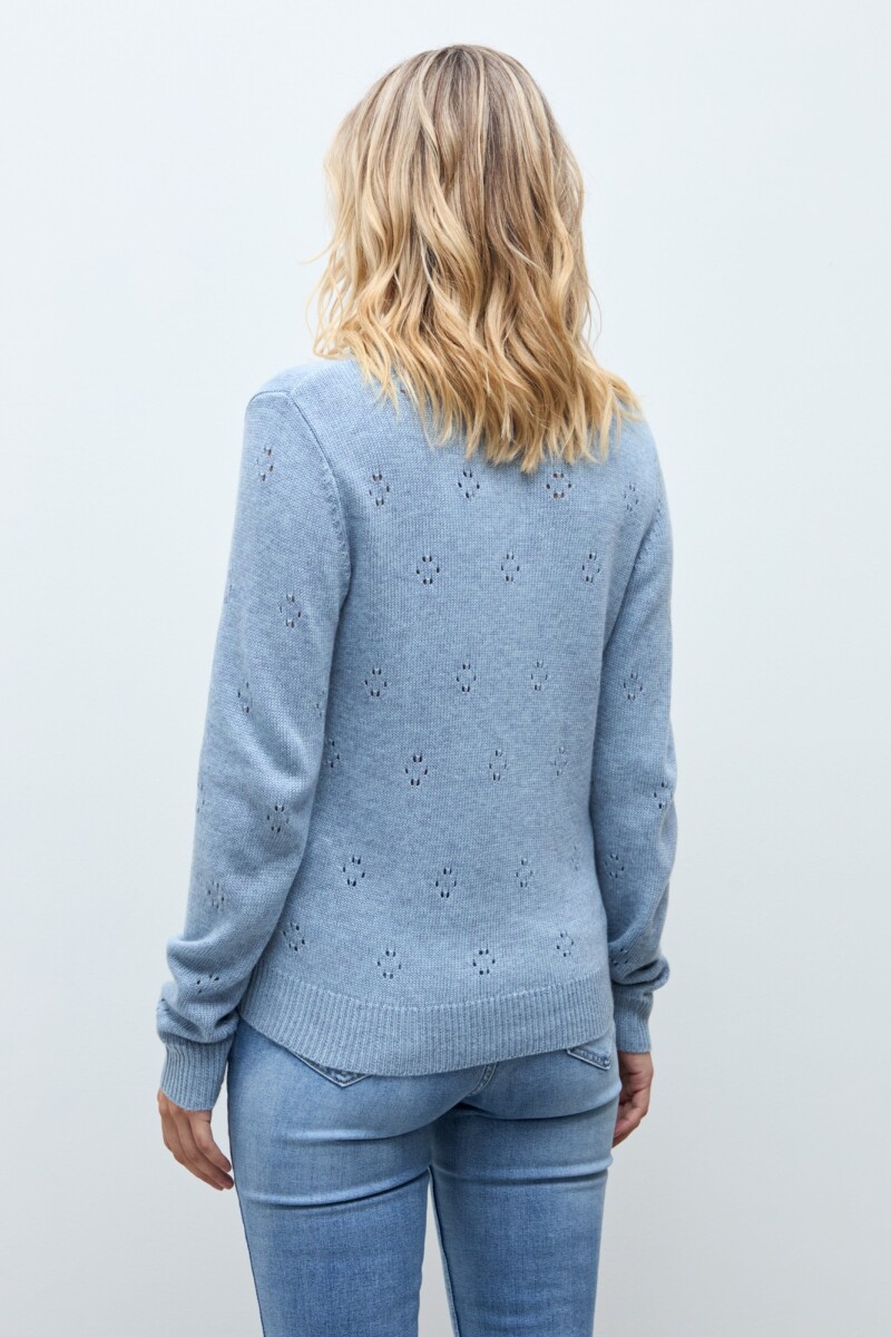 Cardigan calado celeste melange