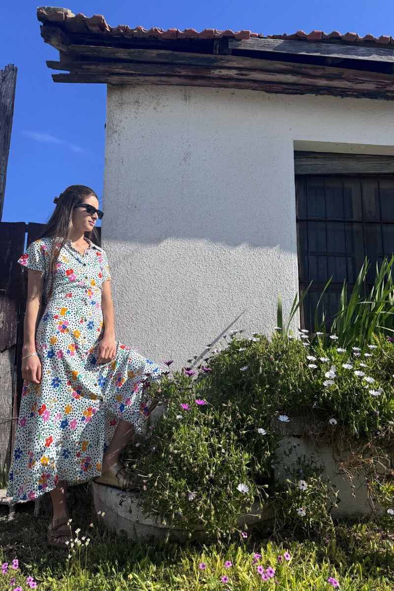 Vestido camisero largo Flores