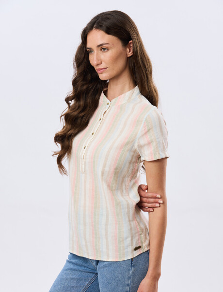 CAMISA RAYADA DE LINO Rosa