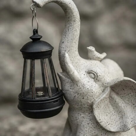Farol Luz Solar Elefante Con Ave Farol Luz Solar Elefante Con Ave