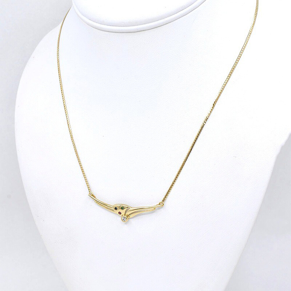 Cadena En Oro 18K Con Dije En Rubi, Zafiro, Esmeralda Y Zirconia Cadena En Oro 18K Con Dije En Rubi, Zafiro, Esmeralda Y Zirconia