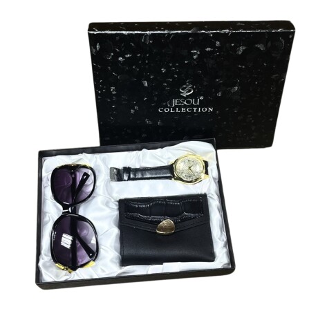 Pack Dama Billetera Reloj y Lentes E-027 NEGRO