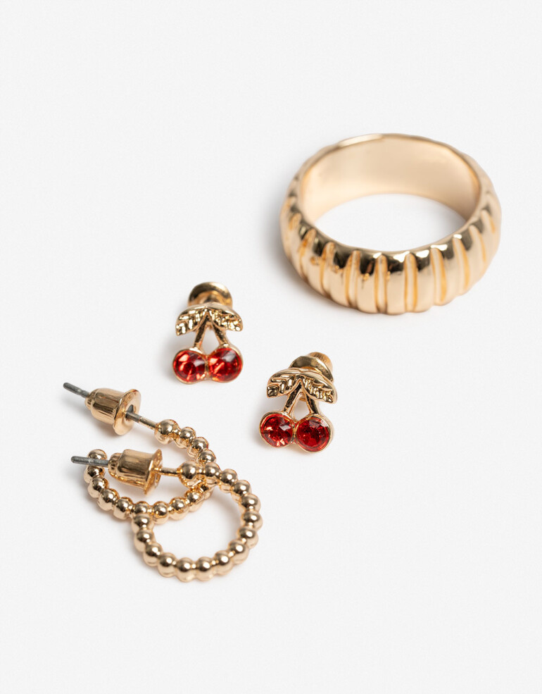 Bijouterie Set Metal Set De Aros Y Anillo - Dorado