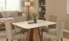 Juego De Comedor - 4 Sillas + Mesa Tapa De Vidrio - Celeste Marrón | Beige
