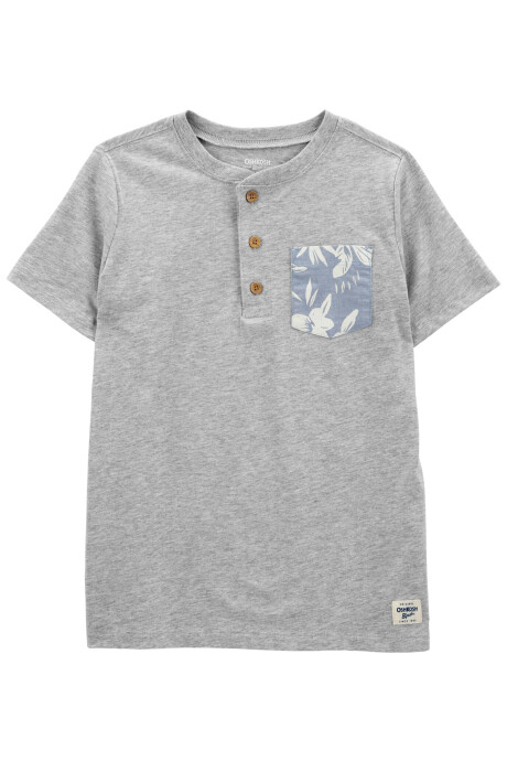 Remera henley de algodón, manga corta, con bolsillo Sin color