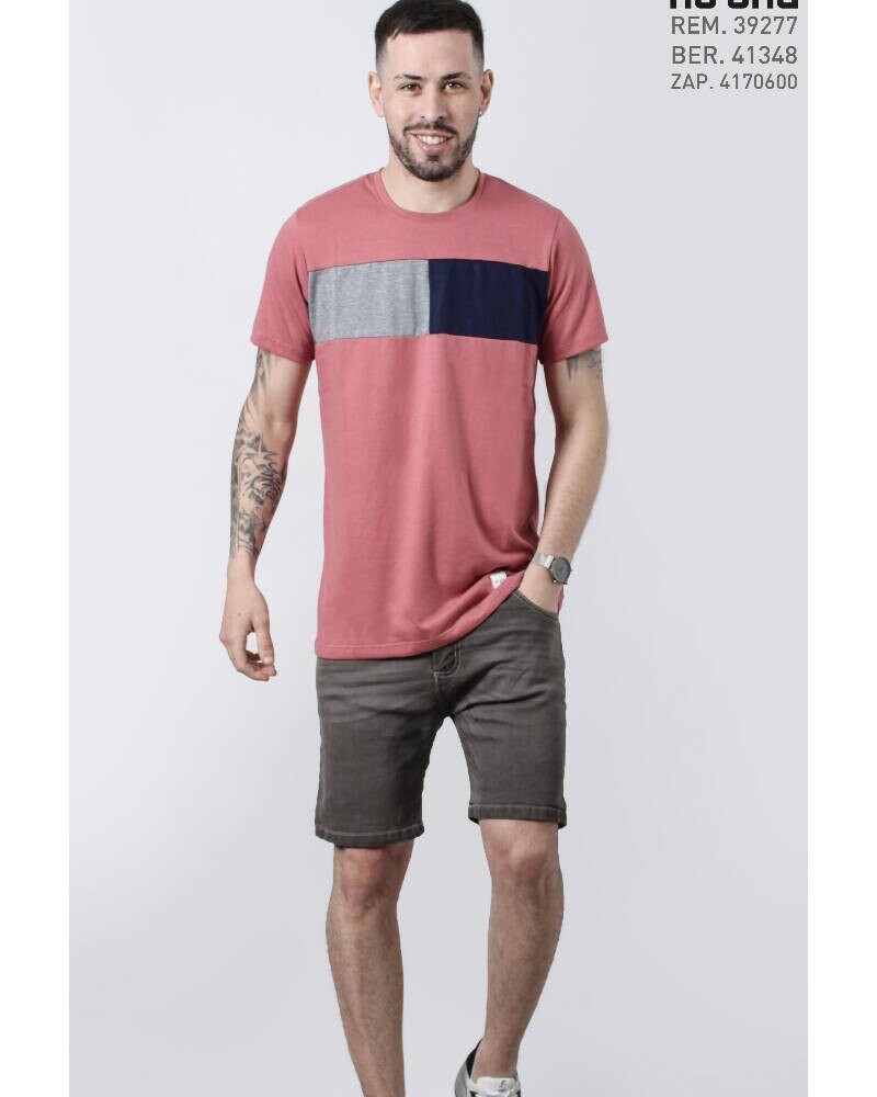 Remera Jersey Combinada 3 Colores Gris Melange