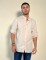 Camisa Hercules con cuello mao de lino y algodón Beige