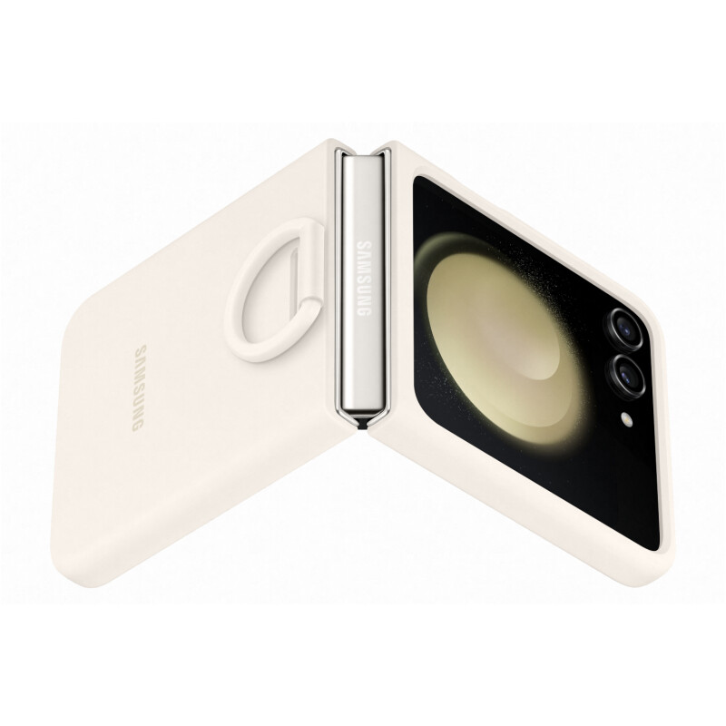 Funda Silicone Cover con Anillo para Galaxy Z Flip5 Cream