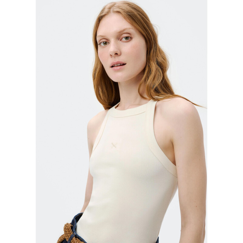 CAMISETA REGATA FEM BEGE MESCLA