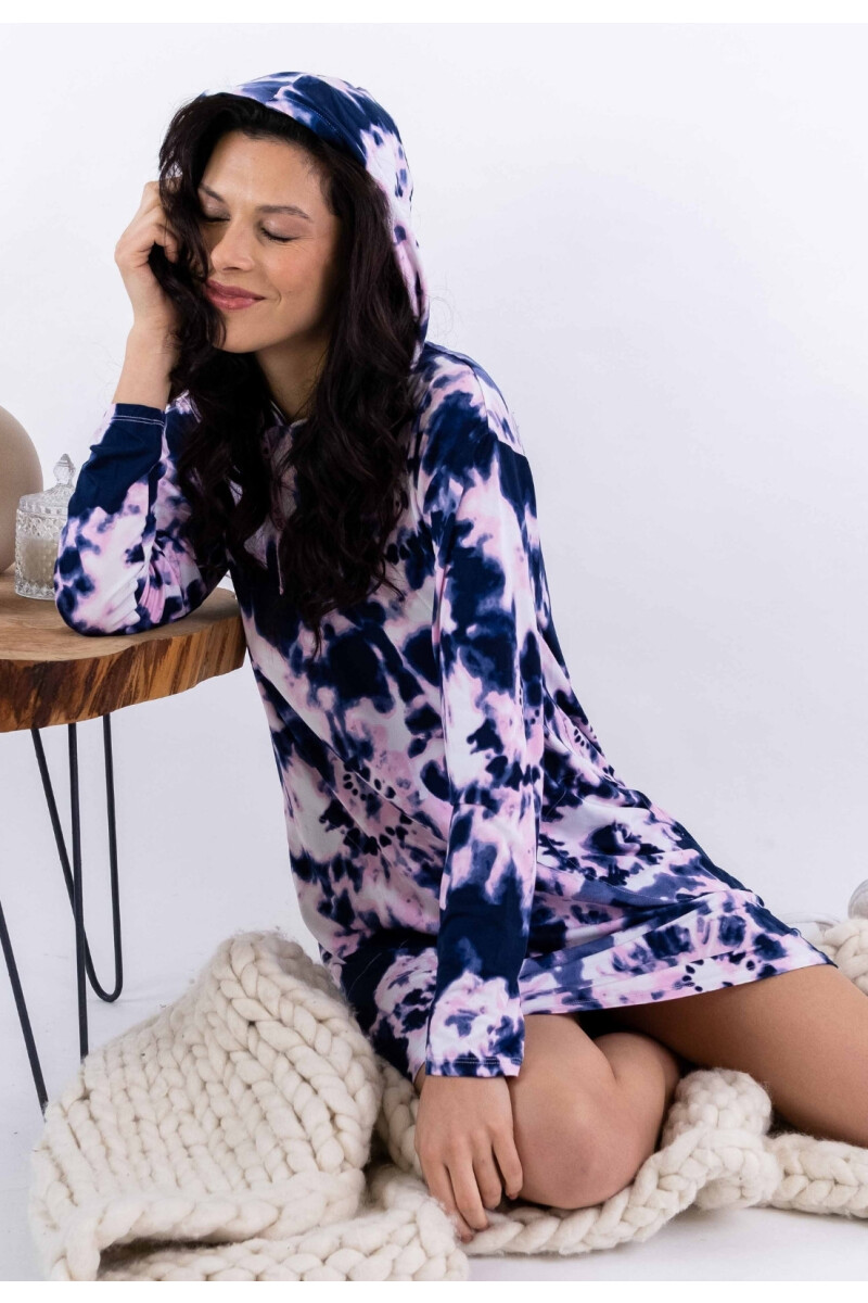 CAMISÓN TIE DYE CON CAPUCHA AZUL
