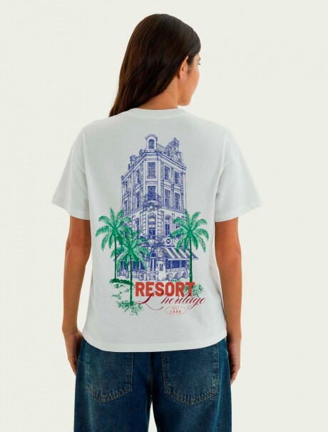 CAMISETA MANGA CORTA CON ESTAMPA - BLANCO BLUSA FEM