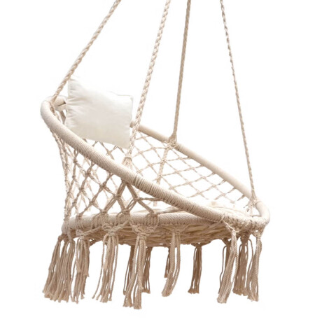 Hamaca Sillón Colgante Circular Macramé Algodón Beige