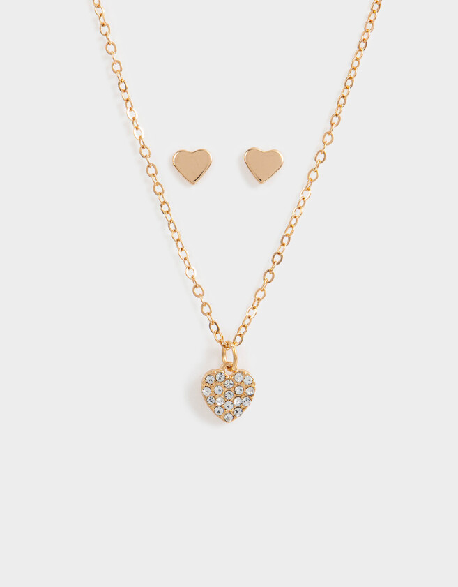 Bijouterie Set Con corazón Set De Aros Y Cadena Con Corazón - Dorado
