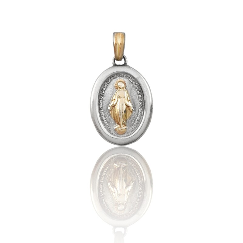 Dije Medalla Virgen Milagrosa -Plata y oro- Sin piedra- CP5039 sinpiedra