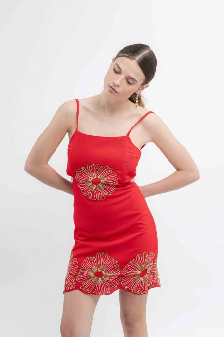 Vestido Floral Corto Rojo