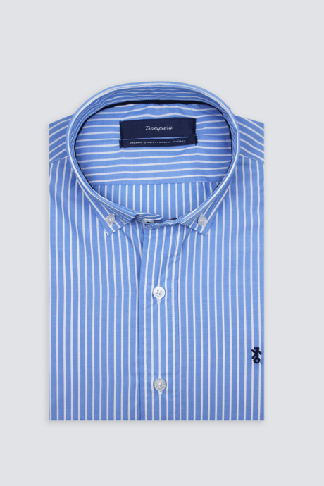 Camisa de Hombre Premium Rayada Raya Celeste 2