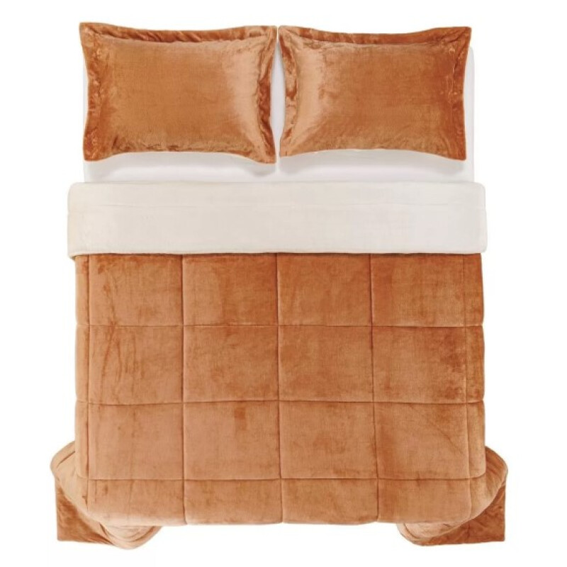 Acolchado Terciopelo y KARSTEN c/porta Almohada 1 PLAZA Suri Caramelo