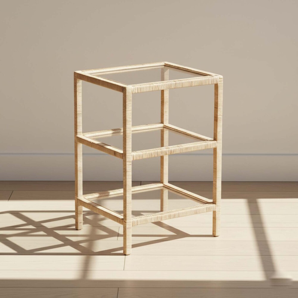 MESA AUXILIAR/LATERAL RATTAN-MADERA-Y-VIDRIO NATURAL-BEIGE VITTORIA NATURAL