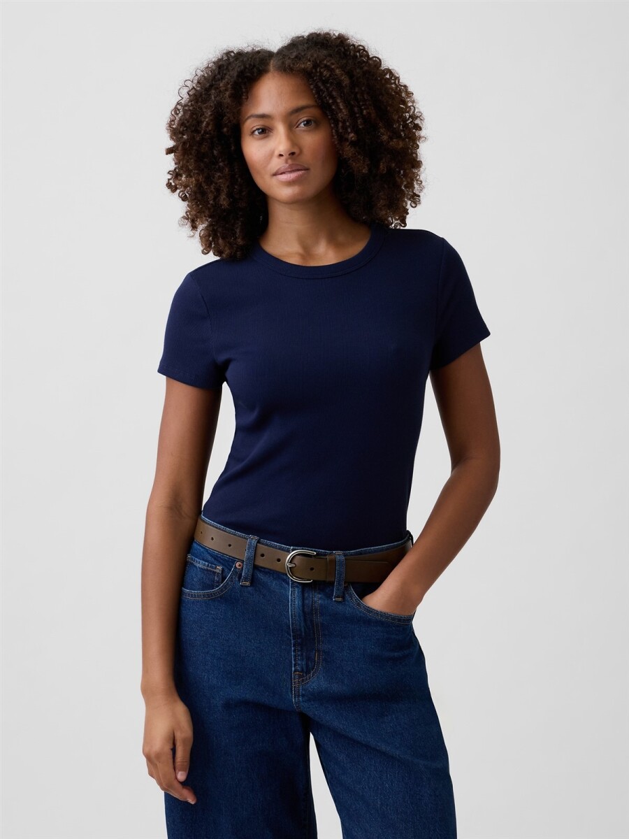 Remera Rib Manga Corta Mujer - Navy Uniform V2 