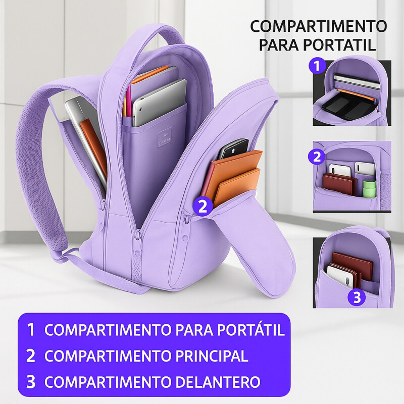 Mochila Urbana Viaje Antirrobo Notebook Matein 1007 28l Violeta