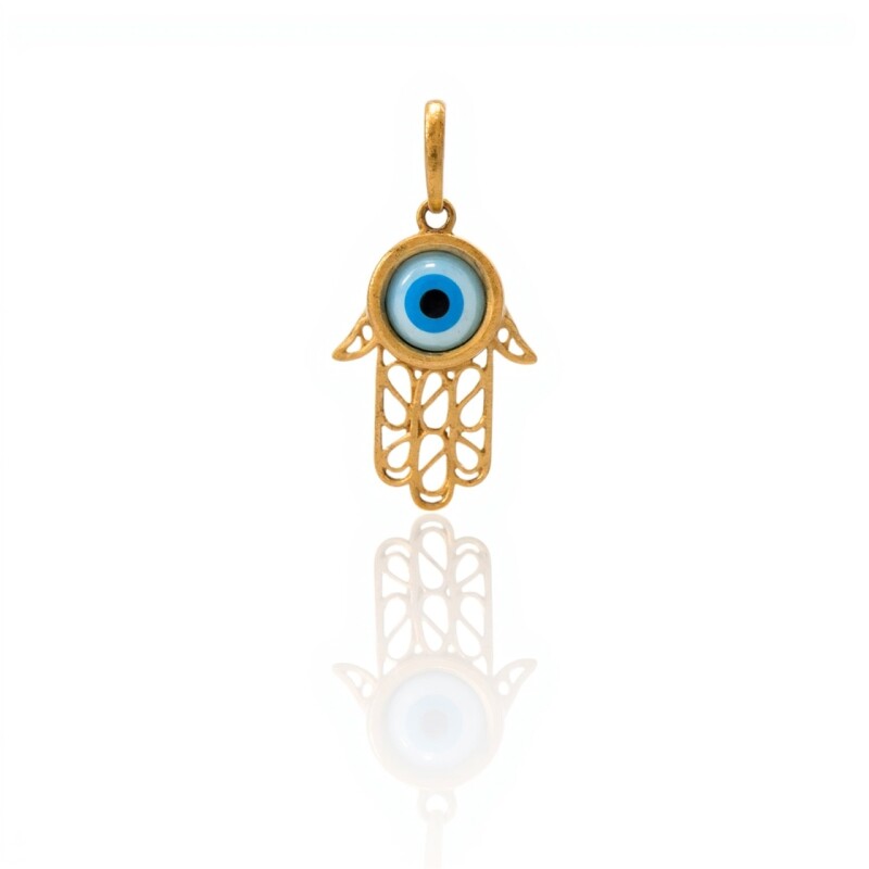 Dije Mano de Fátima-Oro bajo-Resina blanca, azul, negra-CP8717 sinpiedra