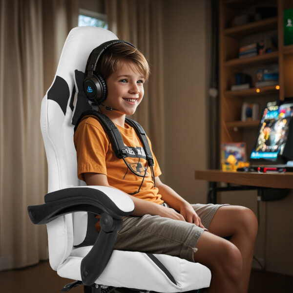 Silla Gamer Ergonomica Escritorio Reclinable Soporta 200kg Blanco con Negro Silla Gamer Ergonomica Escritorio Reclinable Soporta 200kg Blanco con Negro