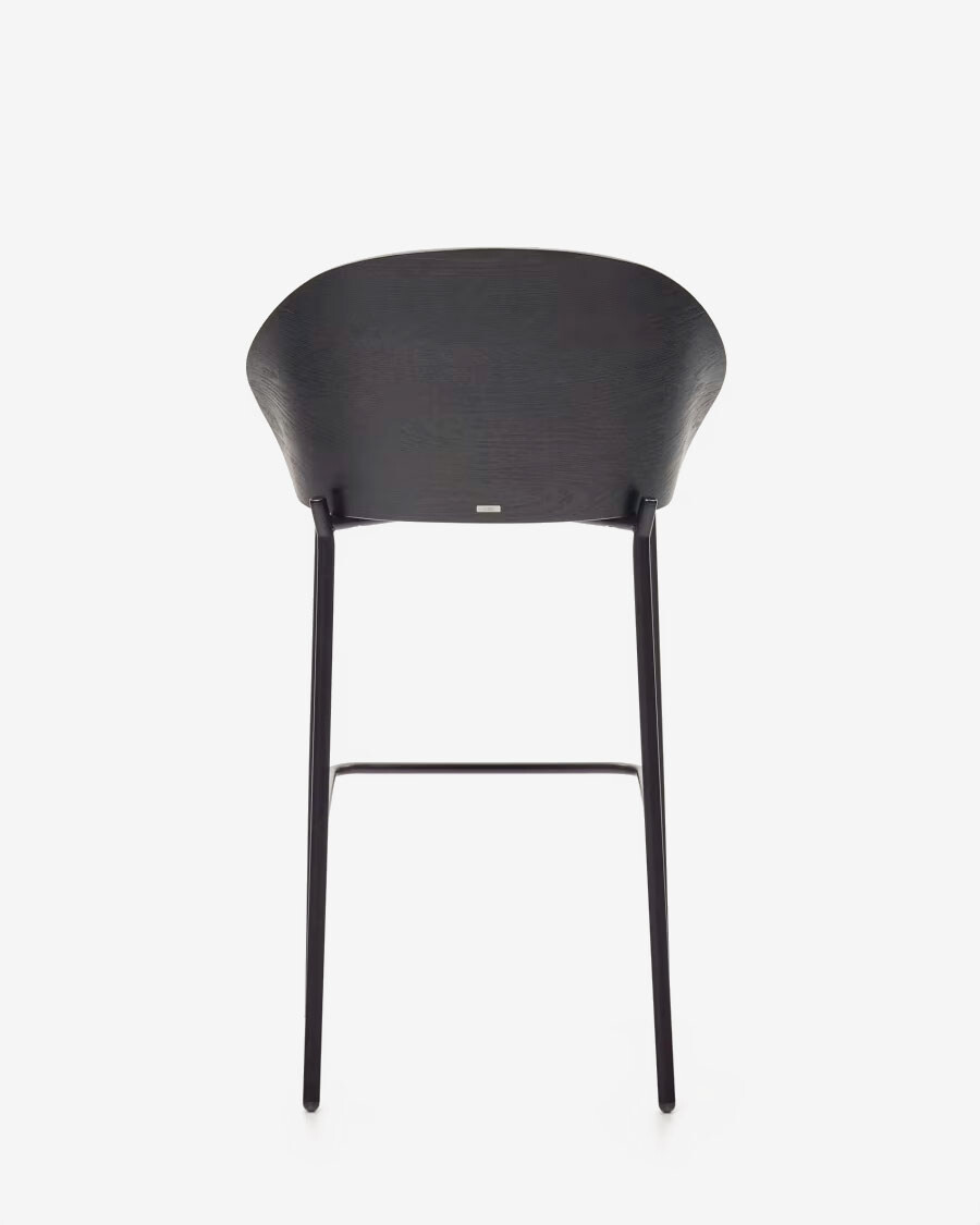 Taburete Eamy gris claro chapado en fresno con acabado negro y metal negro altura 77 cm