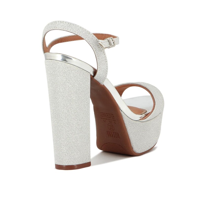 Sandalia Con Plataforma Mujer Vizzano Taco Alto Brillosa Plata