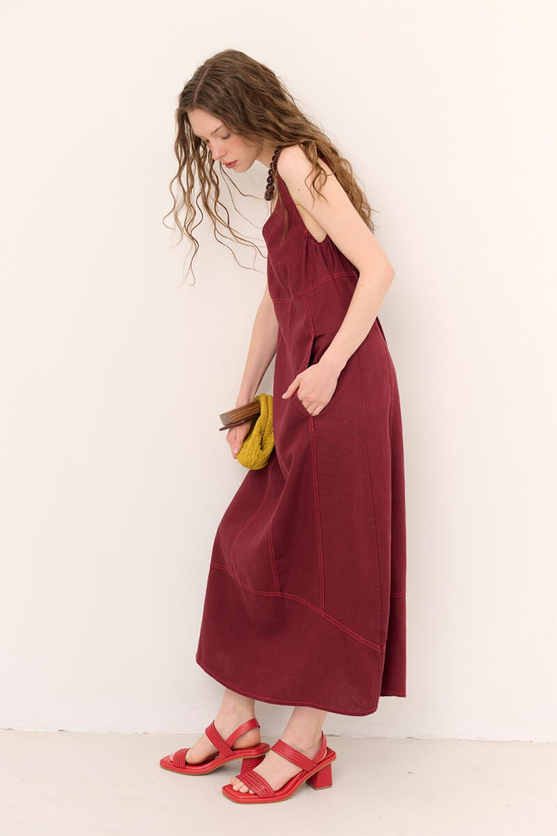 VESTIDO LINO VIVI BURDEOS