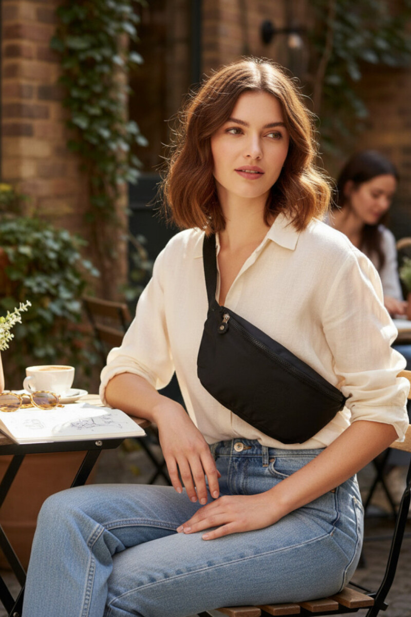 Riñonera Premium de Tafeta Amasada Negro