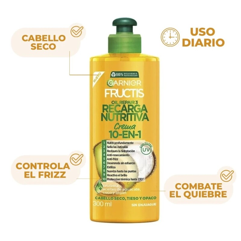 Crema Garnier Para Peinar Recarga Nutritiva Fructis 300 ml Crema Garnier Para Peinar Recarga Nutritiva Fructis 300 ml