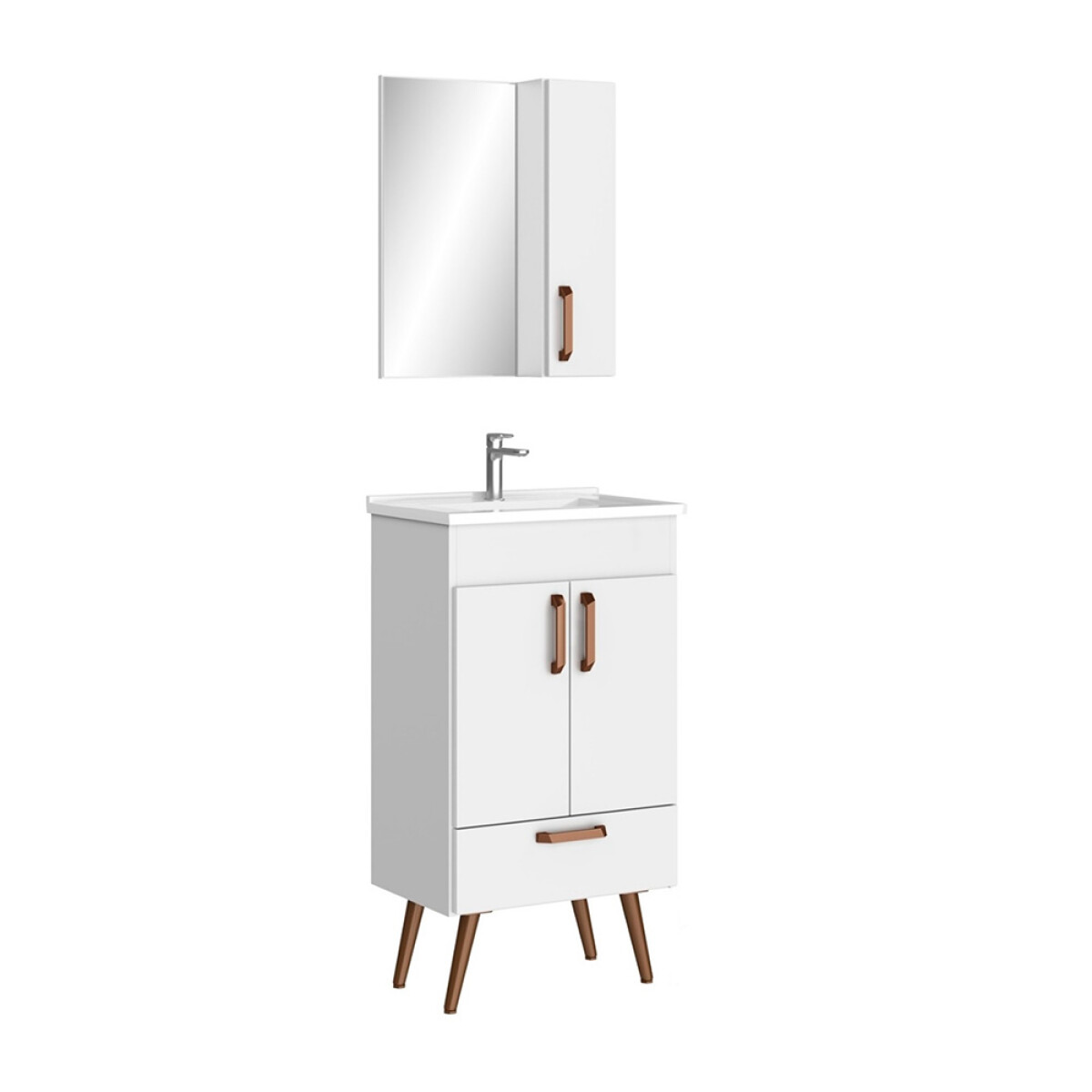 Conjunto De Baño Modelo Malaga Color Blanco/ Mueble + Bacha + Espejo / 50 Cm 