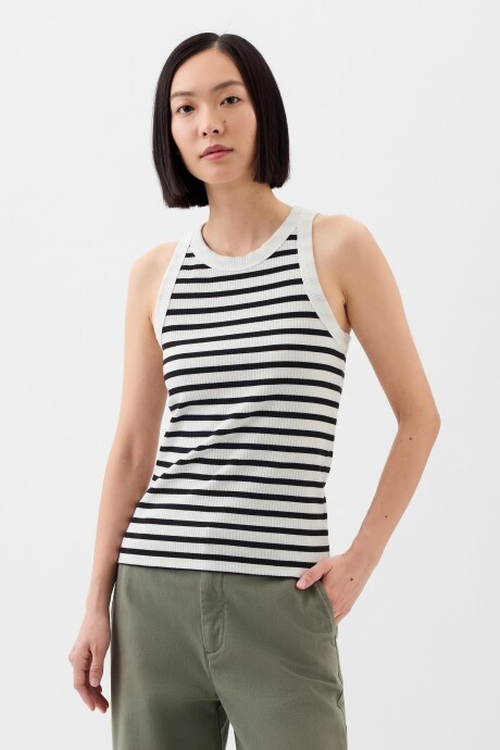 Musculosa Cuello Alto A Rayas Mujer White Black Stripe