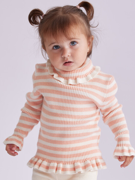 Polera de punto a rayas Salmón