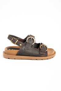 Sandalias De Doble Tira Con Talón Chocolate