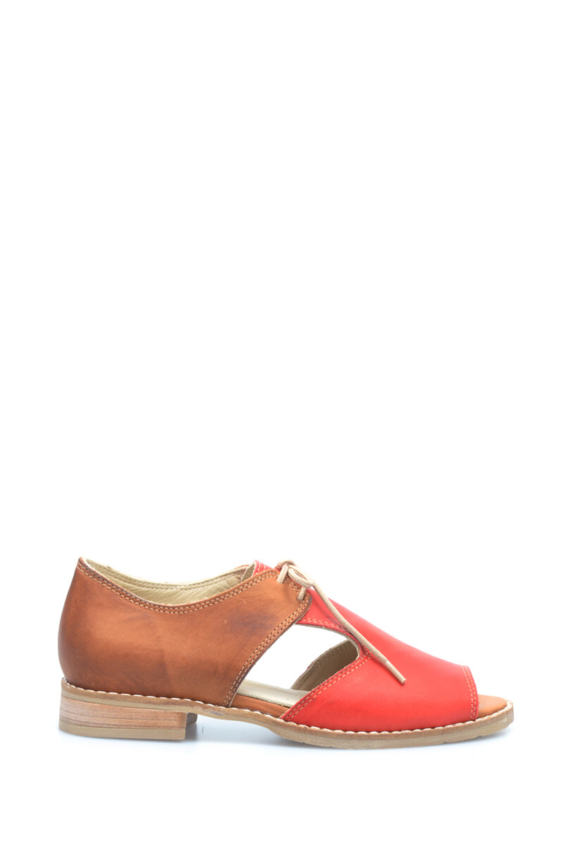 Zapato Acordonado Bajo Cuero Combinado - Terracota Rojo 
