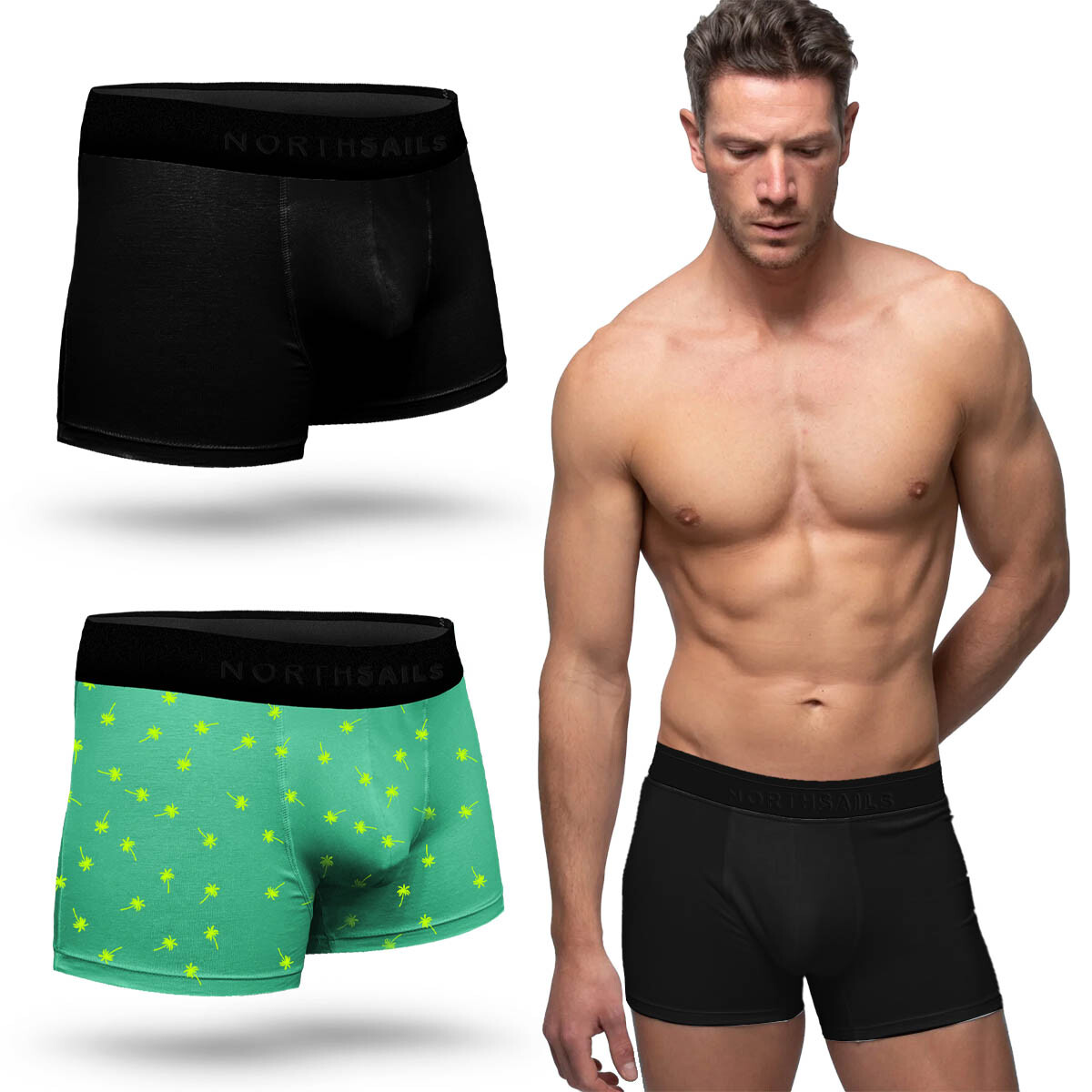 Pack X2 Boxer Calsoncillos North Sails N+ Masculinos - Negro-Verde 