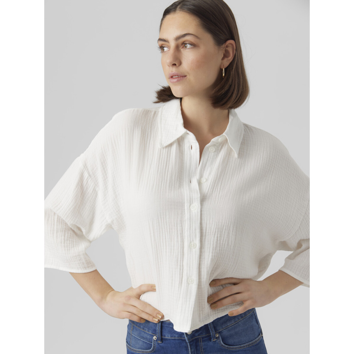 VMNATALI CROP SHIRT WVN NOOS - SNOW WHITE 