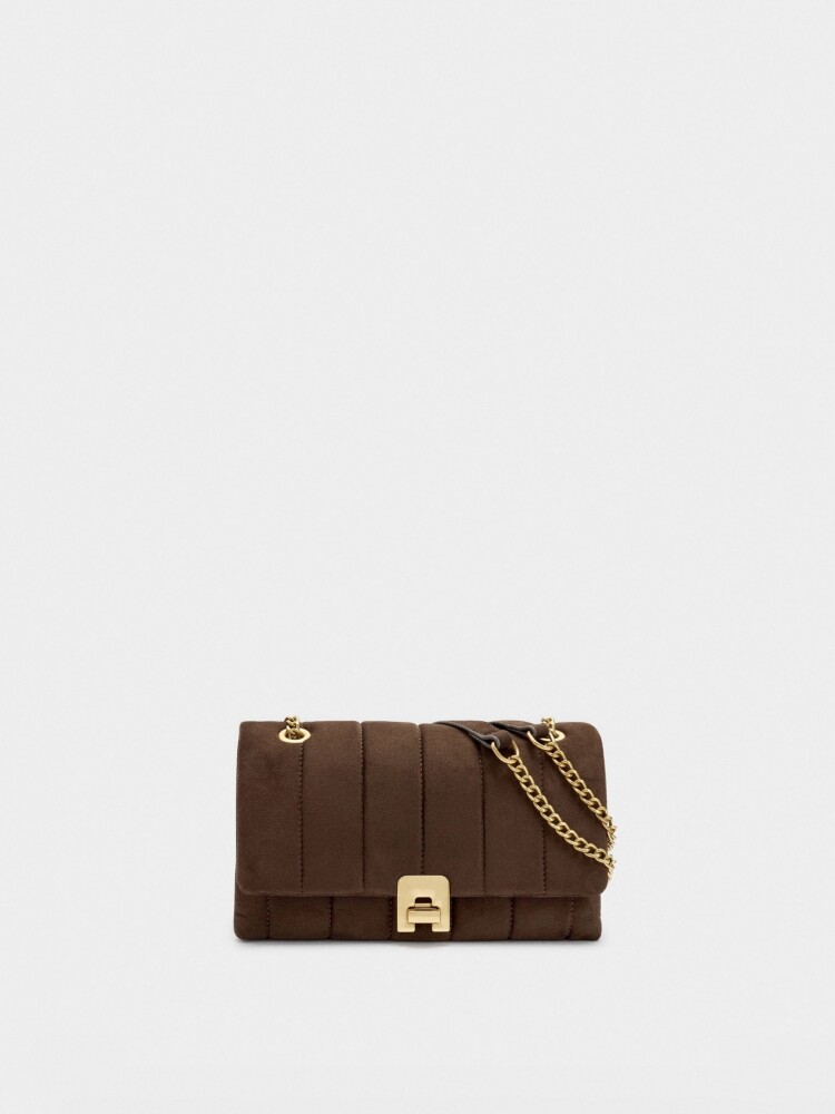 Bolso De Hombro Efecto Piel Con Solapa marron