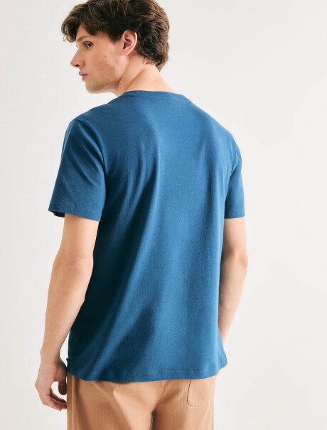 CAMISETA BÁSICA MANGA CORTA CUELLO EN V AZUL