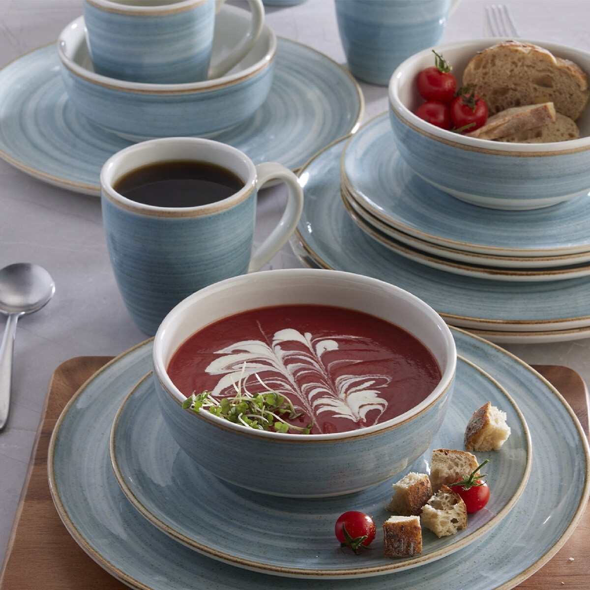 Juego de Vajilla 16 Piezas Caoba Azul Loza 