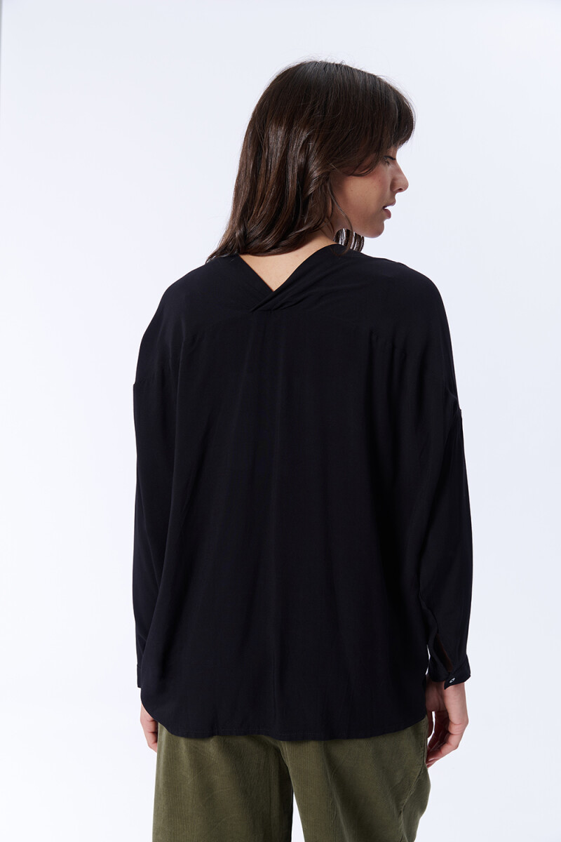 Blusa Manga Larga Escote En V Negra