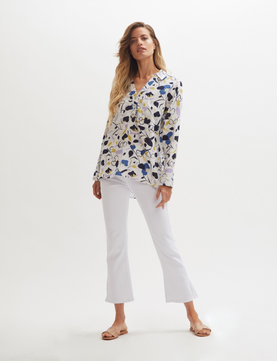 Blusa de lino estampada - blanco 