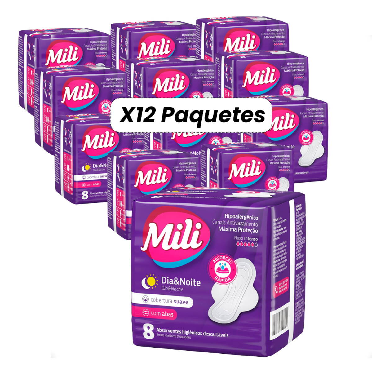 Mili Día & Noche Suave Con Alas - X8 Unidades Pack de 12 