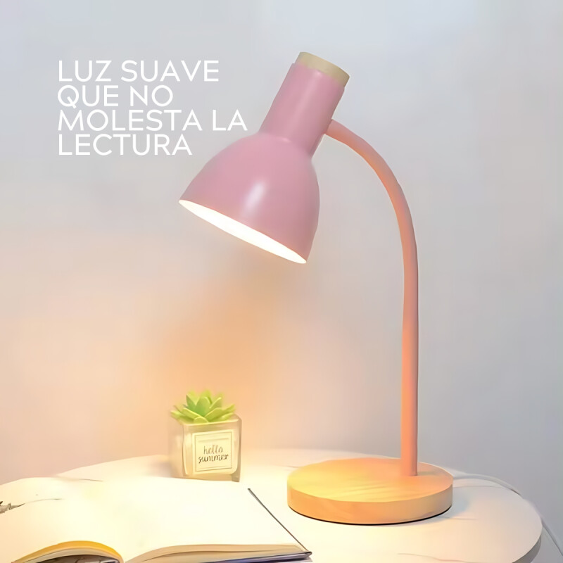 Lampara De Escritorio Portatil Nordica Con Madera Vintage Rosa