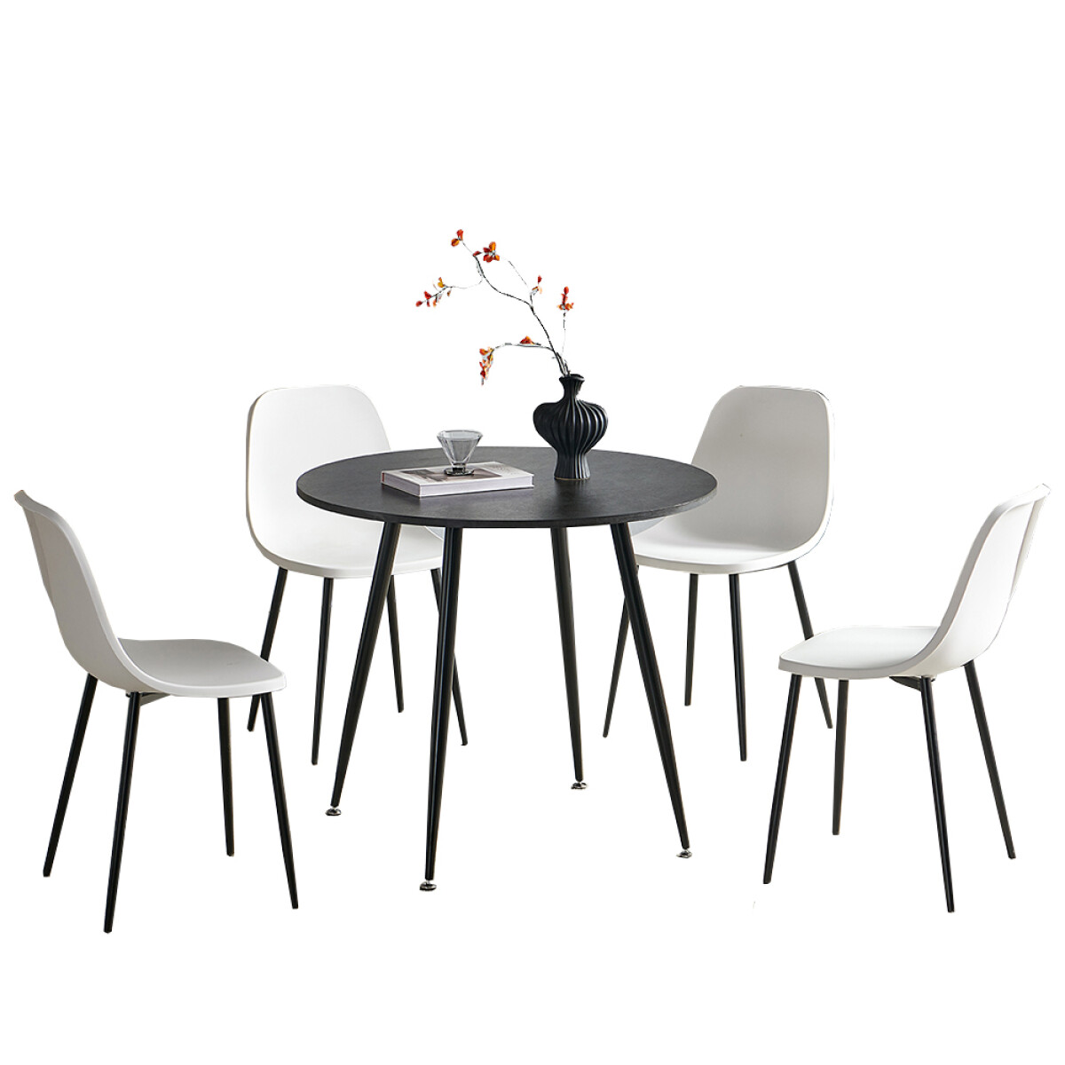 JUEGO DE COMEDOR 4 SILLAS Y MESA - TAPA REDONDA EN COLOR NEGRO 