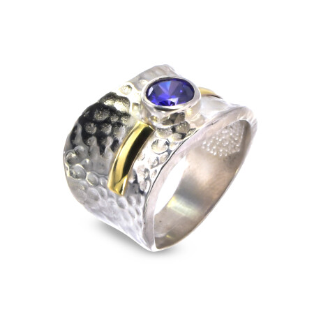 Anillo de plata 925, double en oro 18 ktes y circonia. Anillo de plata 925, double en oro 18 ktes y circonia.